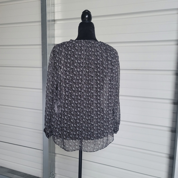 ZARA Paisley Boho Semi Sheer Long Sleeve Chiffon Blouse Lurex Black Buttons XS - Picture 9 of 12